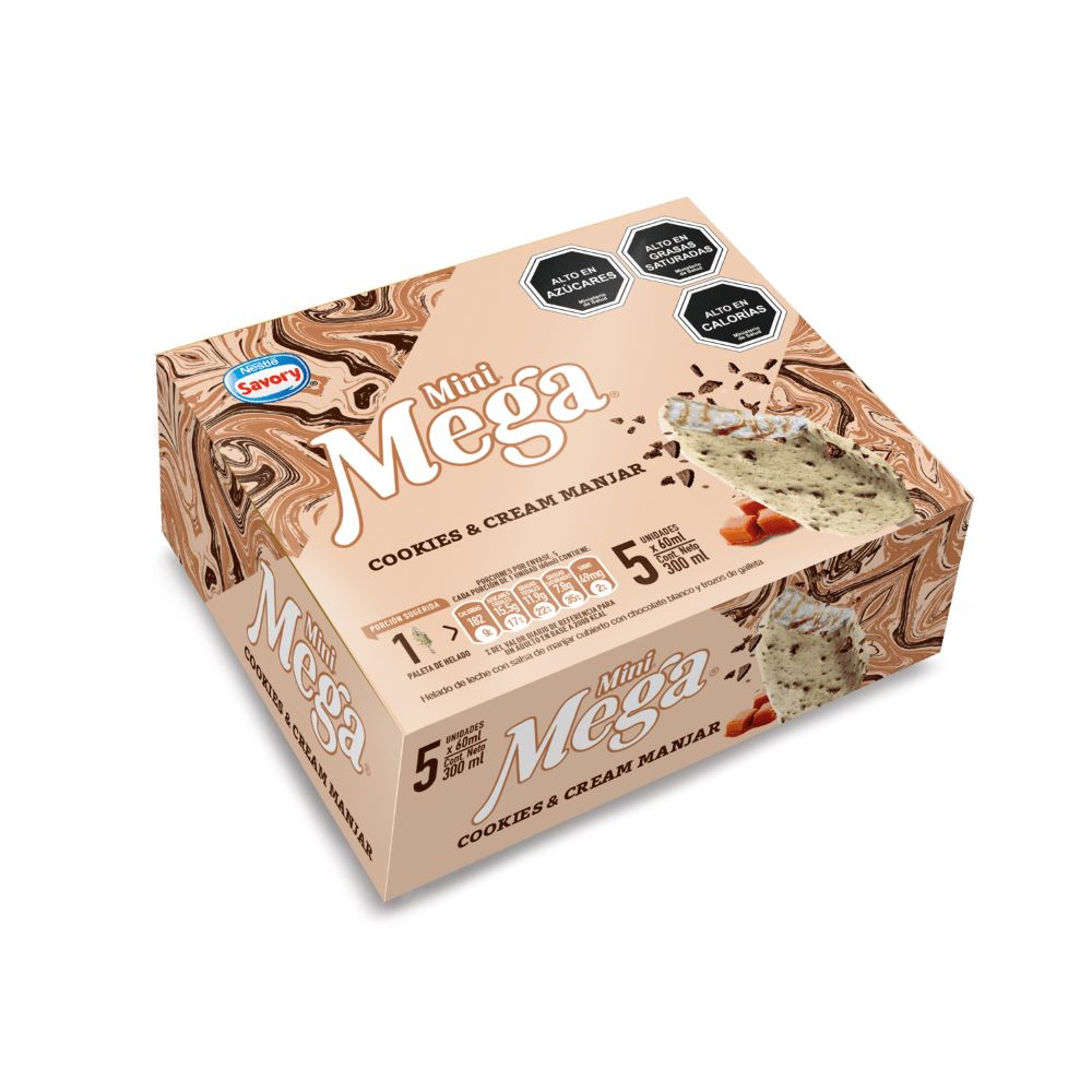 Pack helado mini Savory Mega cookies and cream manjar 5 un Pack helado mini Savory Mega cookies and cream manjar 5 un