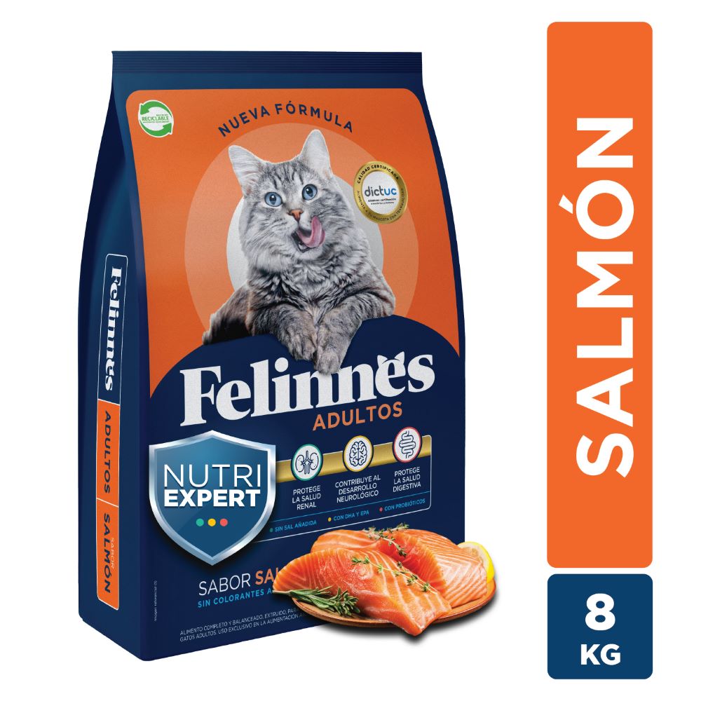 Alimento gato adulto Felinnes sabor salmón 8 Kg
