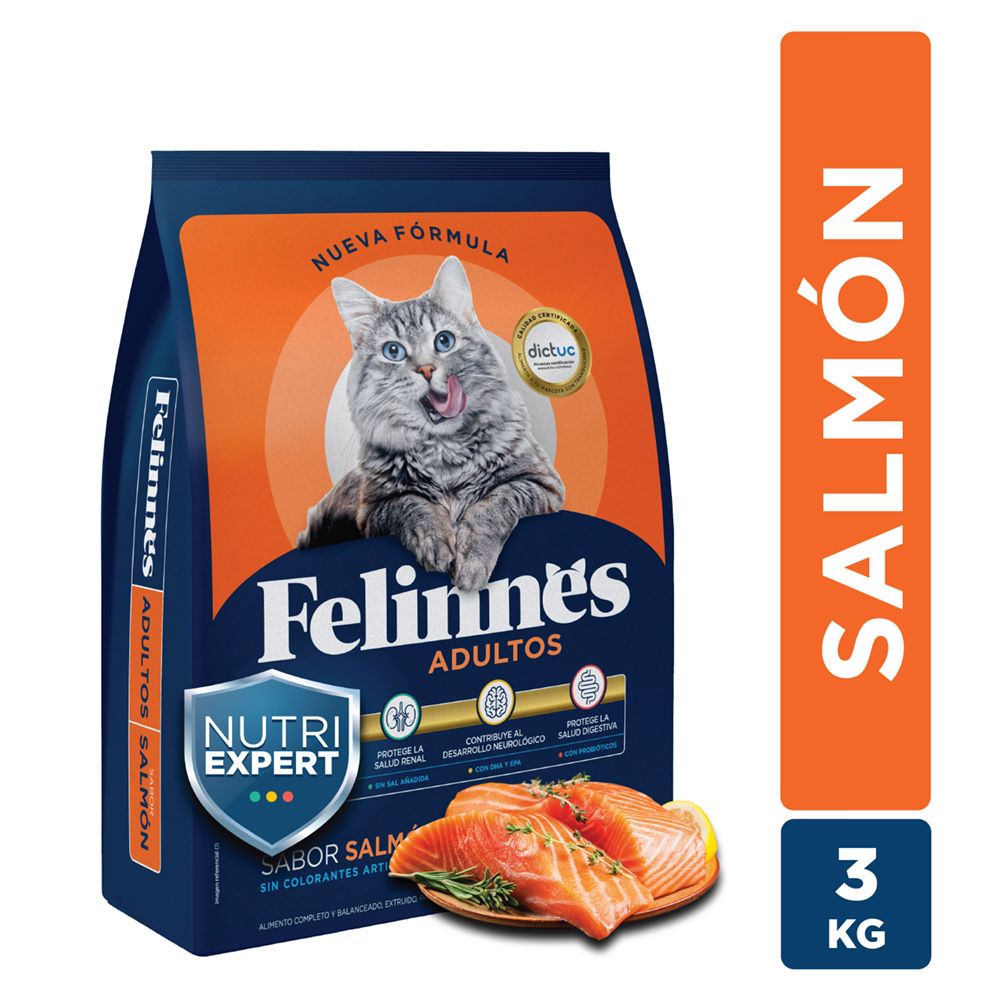 Alimento gato adulto Felinnes sabor salmón 3 Kg