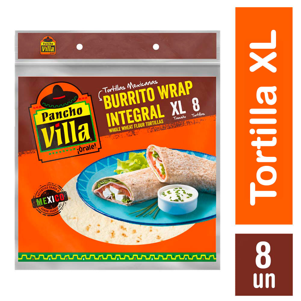 Tortilla mexicana Pancho Villa burrito integral XL 8 un bolsa 380 g