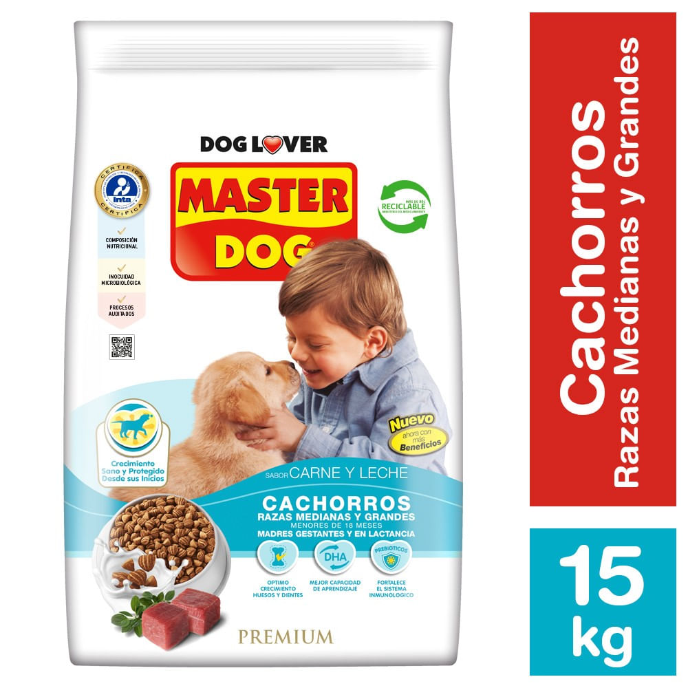 Alimento perro cachorro Master Dog carne y leche 15 Kg