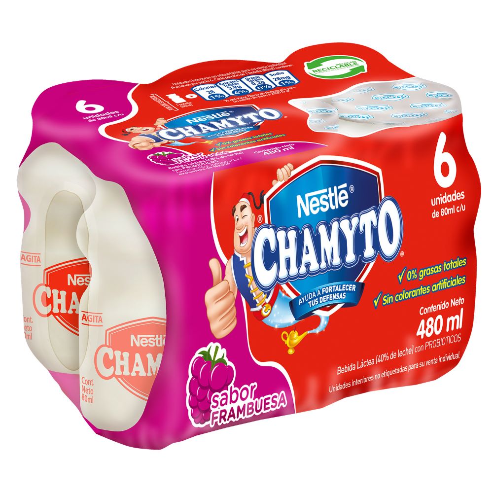 Pack Bebida láctea Chamyto frambuesa 6 un de 80 ml