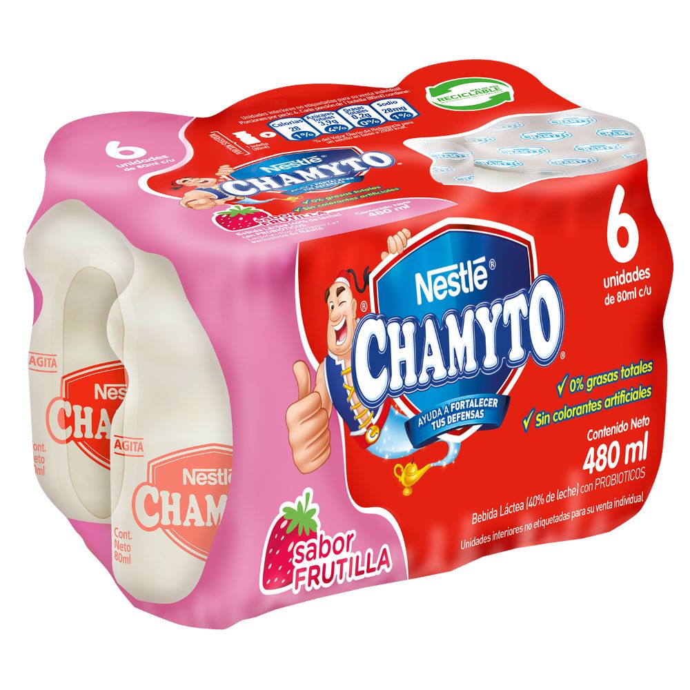 Pack Bebida láctea Chamyto frutilla 6 un de 80 ml