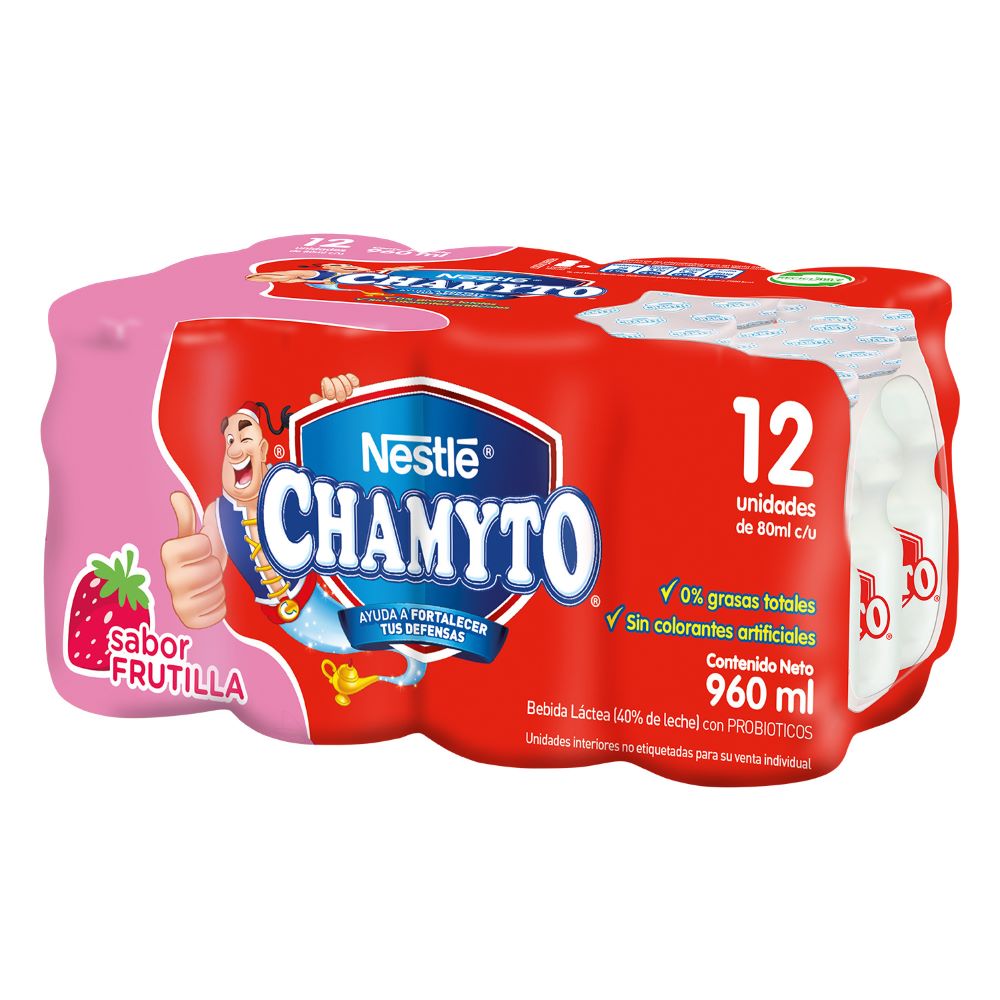Pack bebida láctea chamyto Nestlé frutilla 12 un de 80 ml