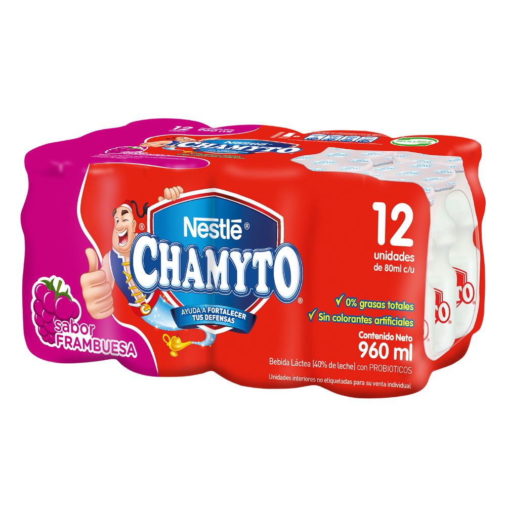 Pack bebida láctea chamyto Nestlé frambuesa 12 un de 80 ml