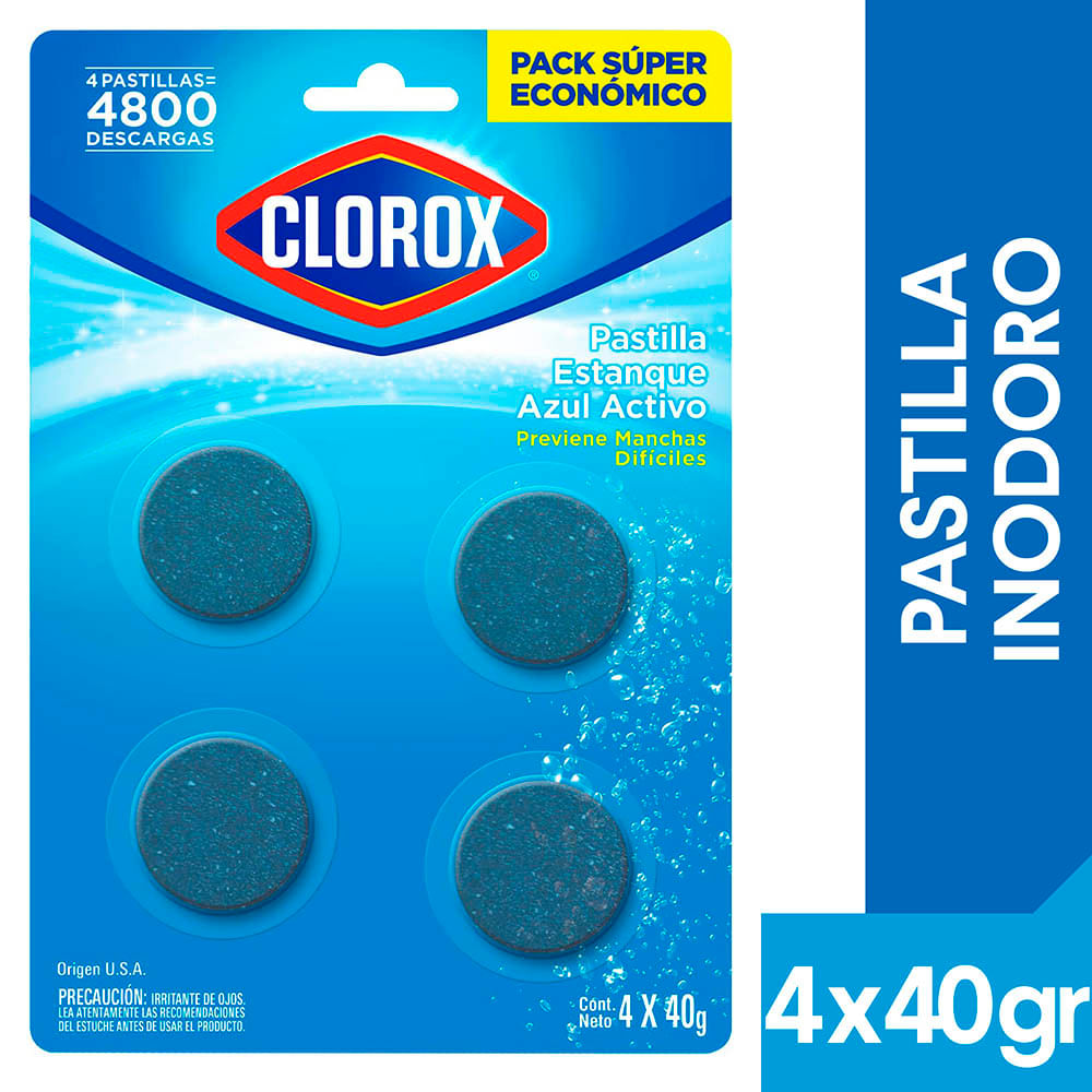 Pastilla estanque Clorox azul activo 4 un de 40 g