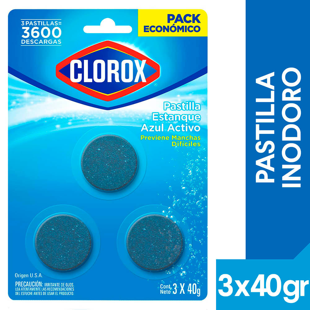 Pastilla estanque Clorox azul activos 3 un de 40 g