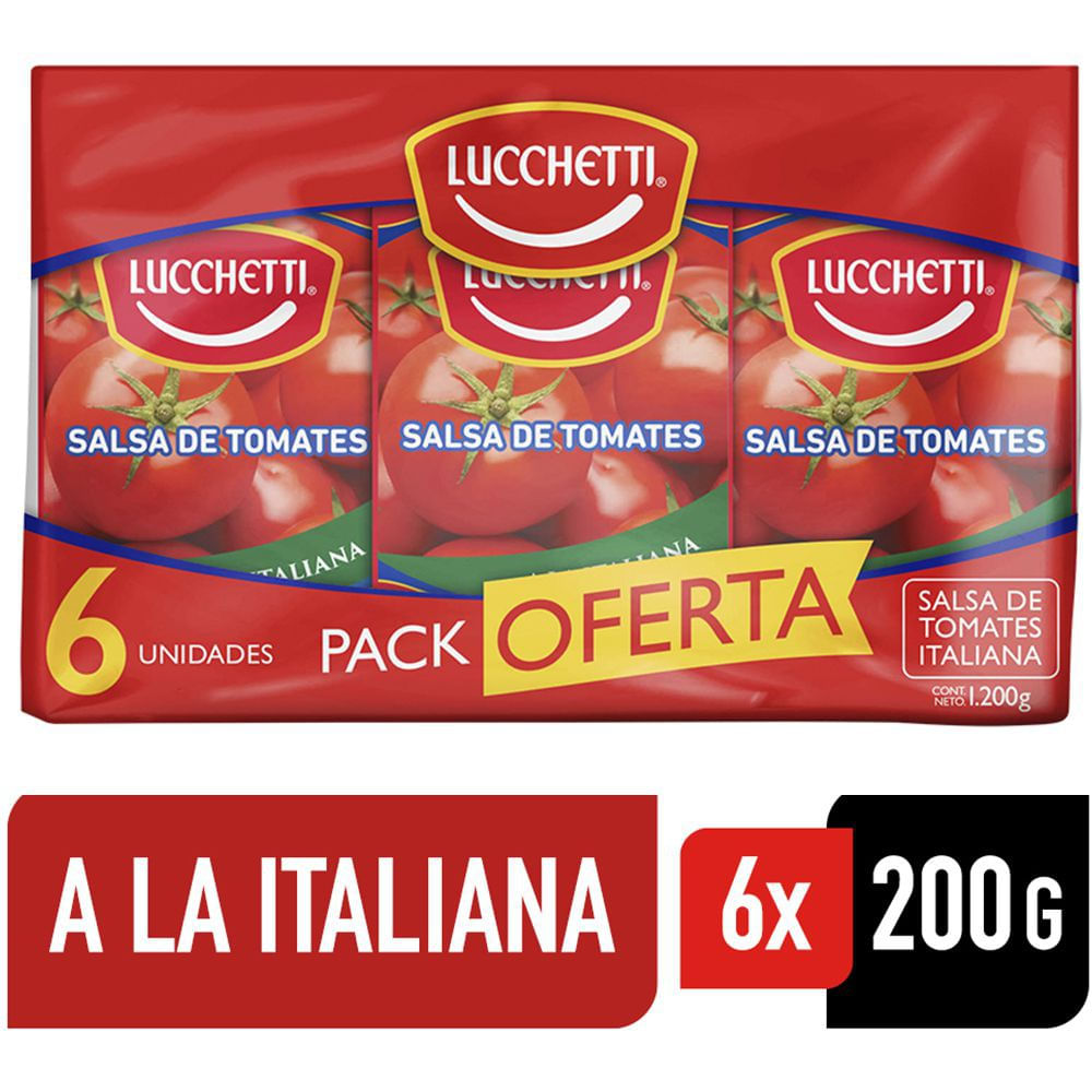 Pack Salsa de tomate Lucchetti italiana 6 un de 200 g