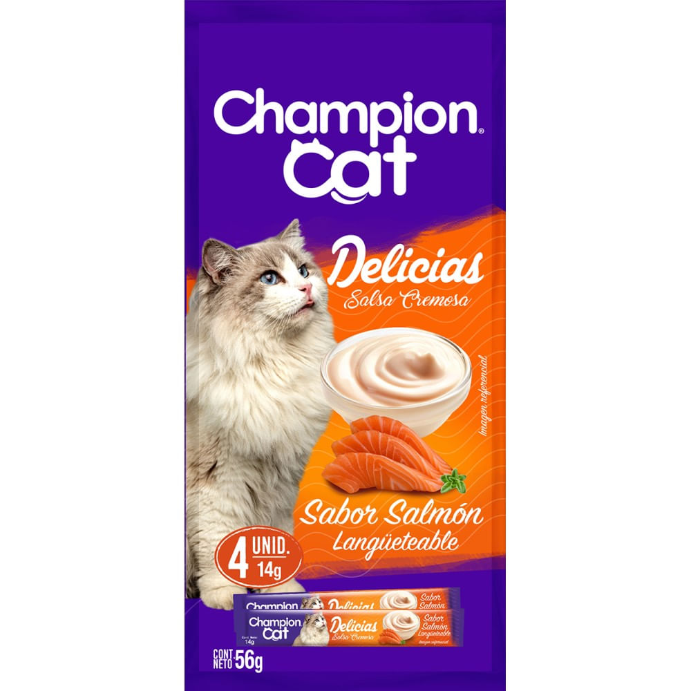Salsa cremosa Champion Cat delicias sabor salmón 4 un de 14 g