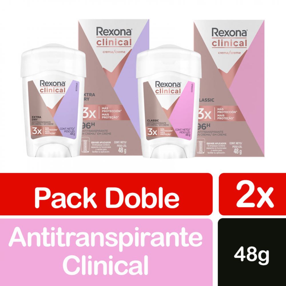 Pack Desodorante en crema Rexona clinical women extra dry y classic 2 un de 48 g