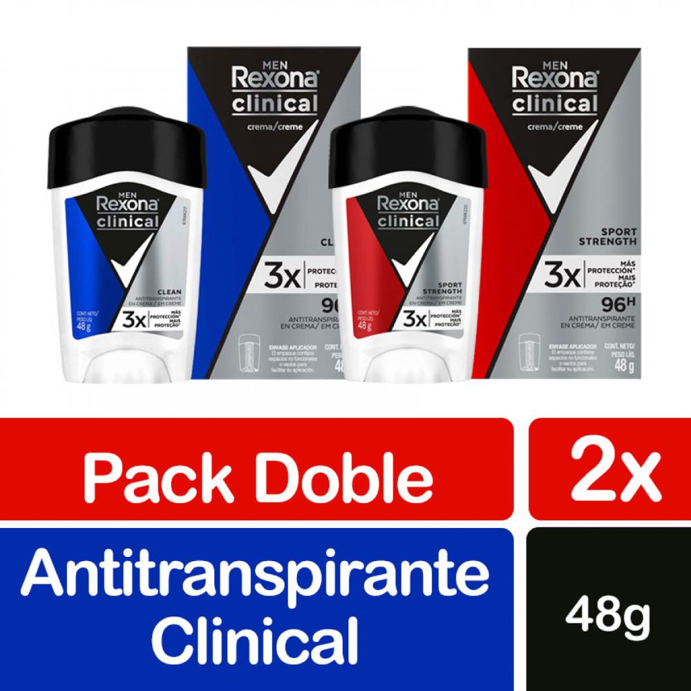 Pack Desodorante en crema Rexona clinical men clean y sport strength 2 un de 48 g