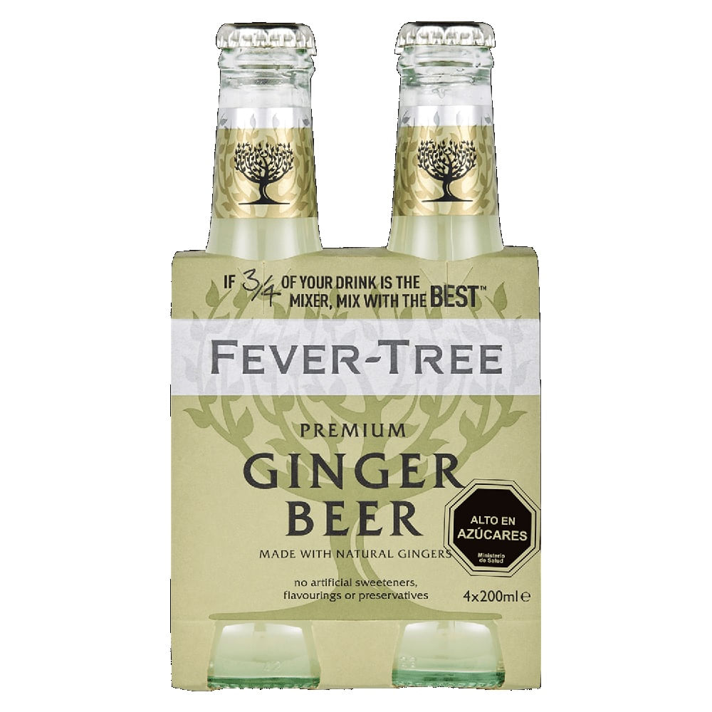 Pack bebida ginger beer Fever Tree premium botella 4 un de 200 ml