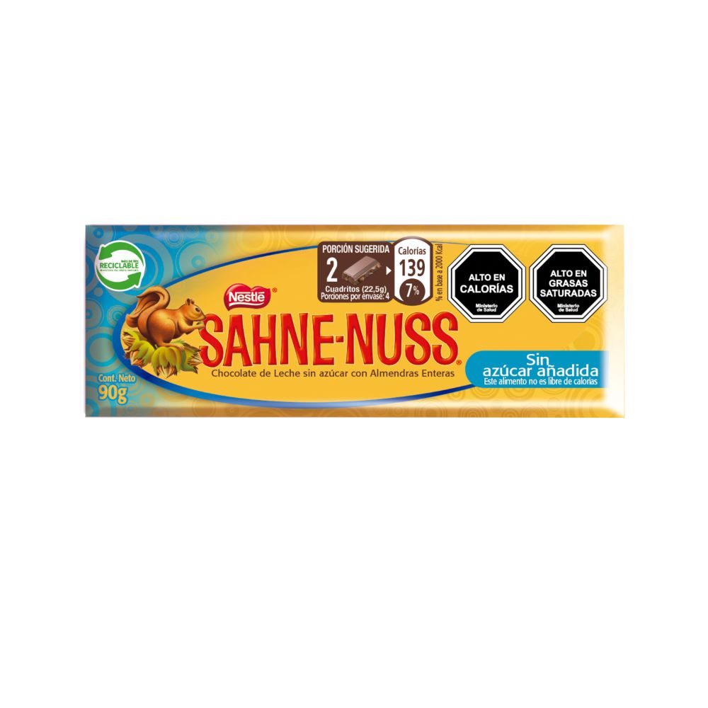 Chocolate de leche Sahne Nuss sin azúcar 90 g