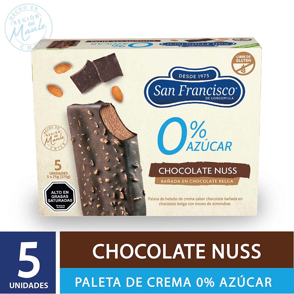 Paleta helado San Francisco 0% azúcar chocolate nuss 5 un