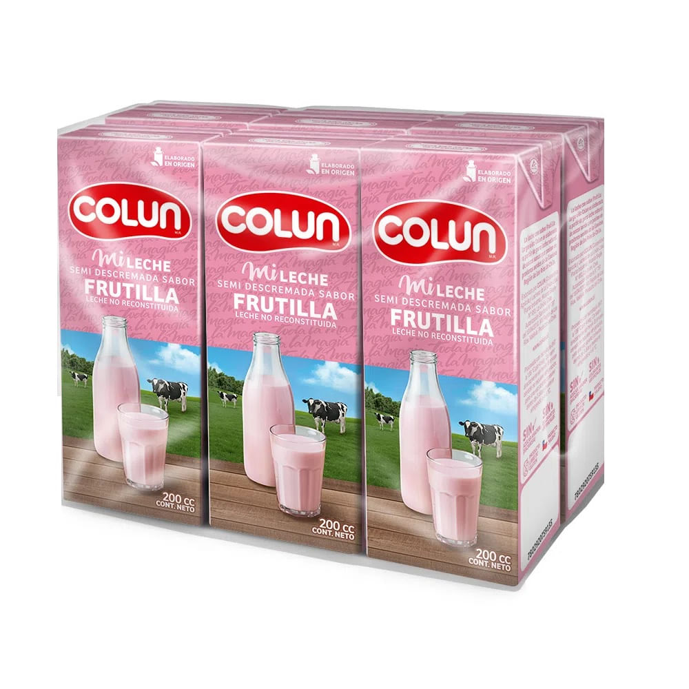 Pack leche semidescremada Colun sabor frutilla 6 un de 200 ml