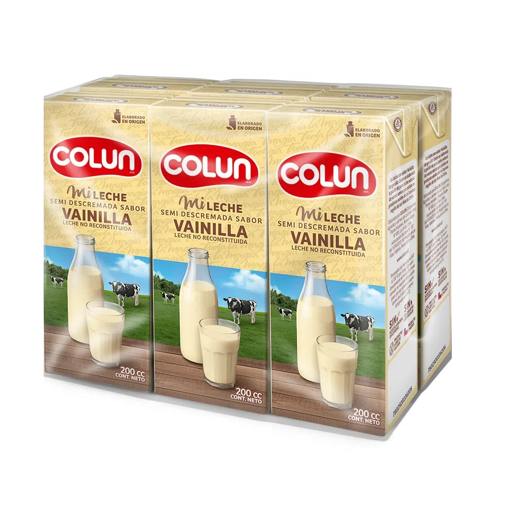 Pack leche semidescremada Colun sabor vainilla 6 un de 200 ml