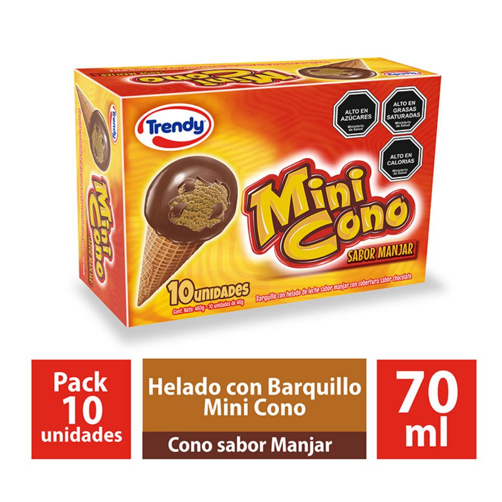 Pack helado Trendy mini cono sabor manjar 10 un