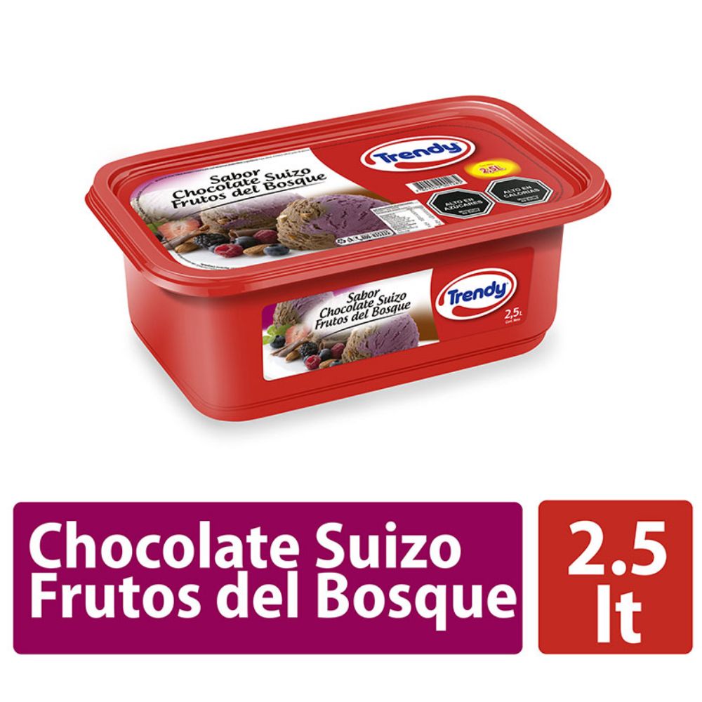 Helado Trendy sabor chocolate Suizo-Frutos del Bosque 2.5 L