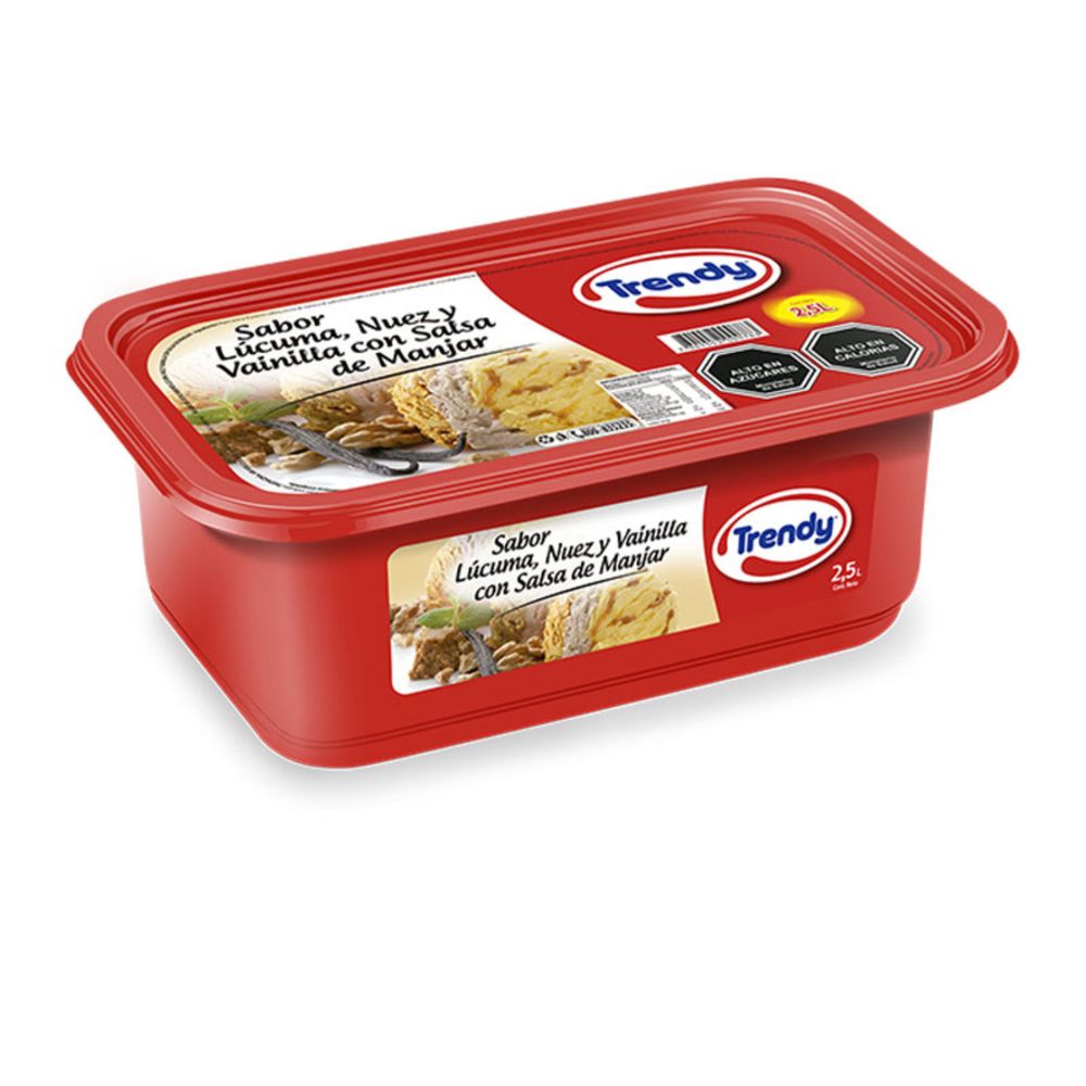 Helado Trendy lúcuma nuez vainilla con salsa manjar 2.5 L Helado Trendy lúcuma nuez vainilla con salsa manjar 2.5 L
