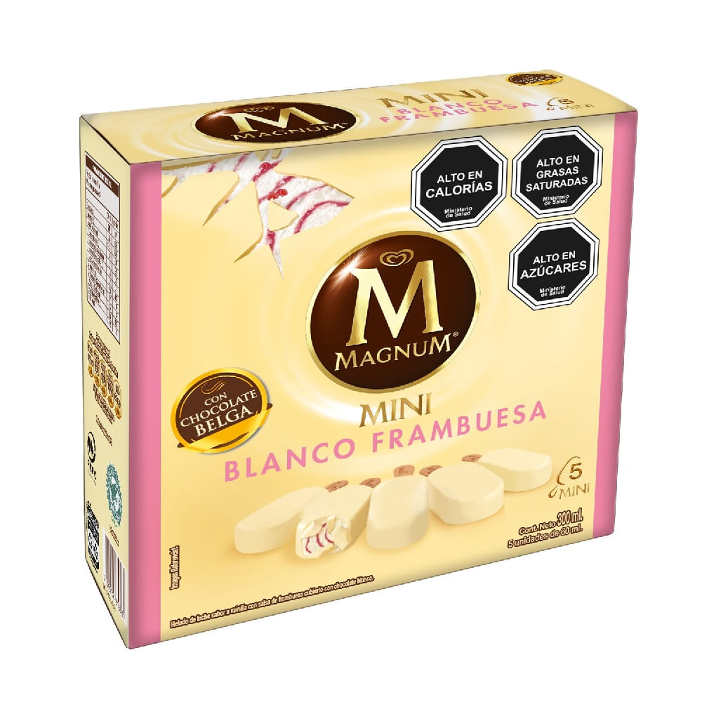 Pack helado paleta mini Magnum blanco frambuesa 5 un