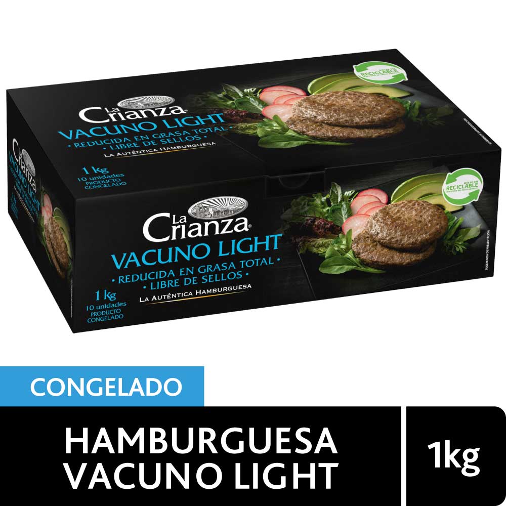 Hamburguesa vacuno La Crianza light premium 1 Kg