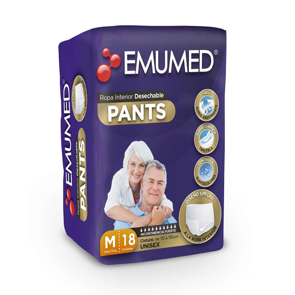 Pants adulto Emumed incontinencia fuerte talla M 18 un