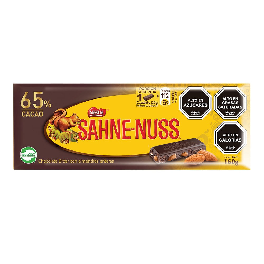 Chocolate Sahne Nuss bitter 65% cacao 160 g