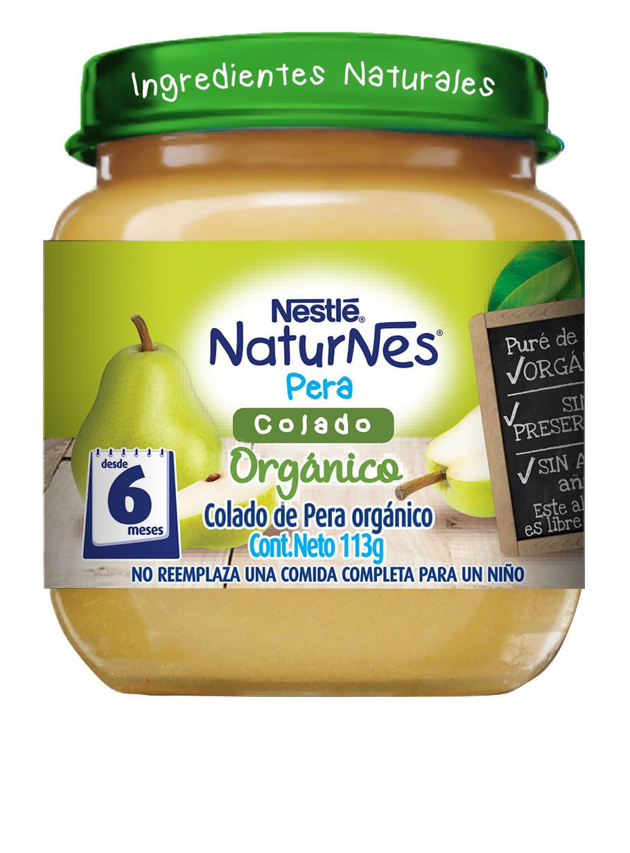 Colado Naturnes Nestlé orgánico pera frasco 113 g