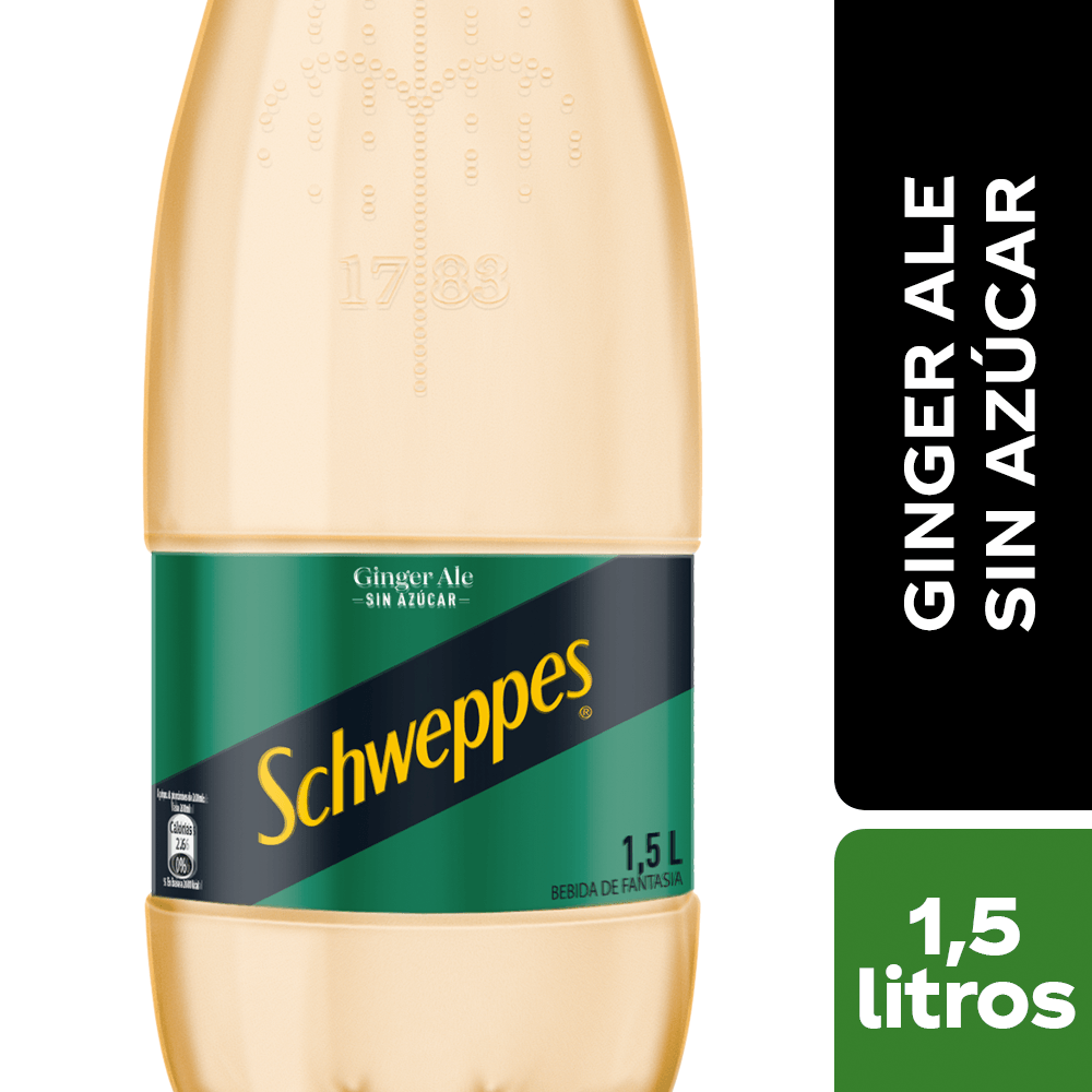 Bebida Schweppes ginger ale sin azúcar desechable 1.5 L Bebida Schweppes ginger ale sin azúcar desechable 1.5 L