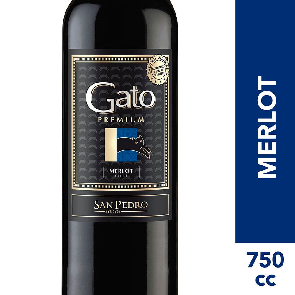 Vino Gato premium merlot botella 750 cc