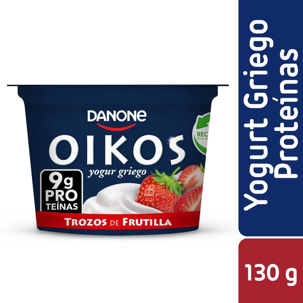 Yoghurt griego Oikos Danone proteínas trozo frutilla 130 g
