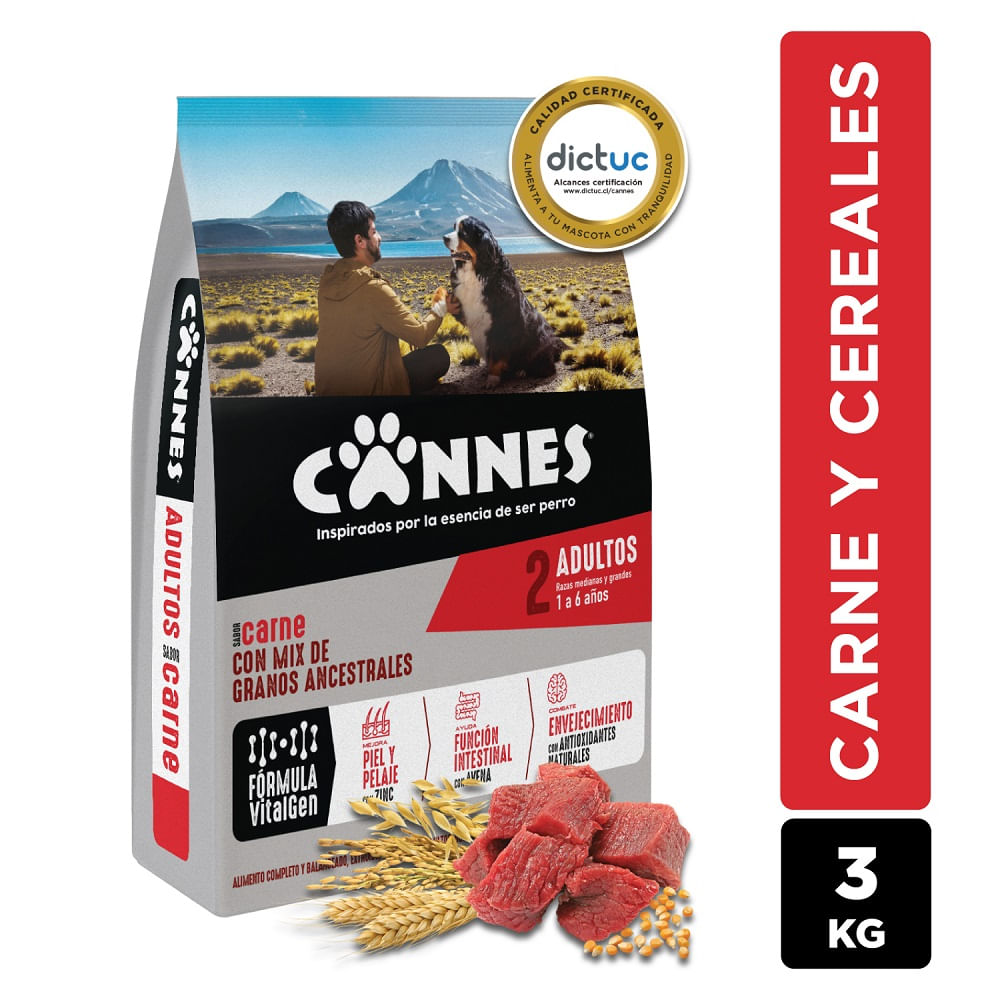Alimento perro adulto Cannes sabor carne y cereales 3 Kg