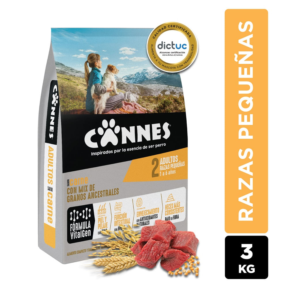 Alimento perro adulto Cannes razas pequeñas sabor carne y cereales 3 kg