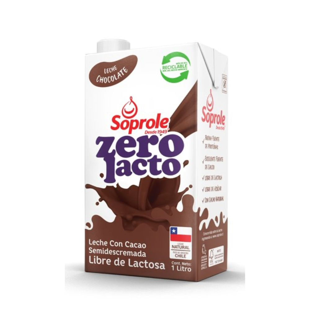 Leche sin lactosa semidescremada Soprole chocolate 1 L