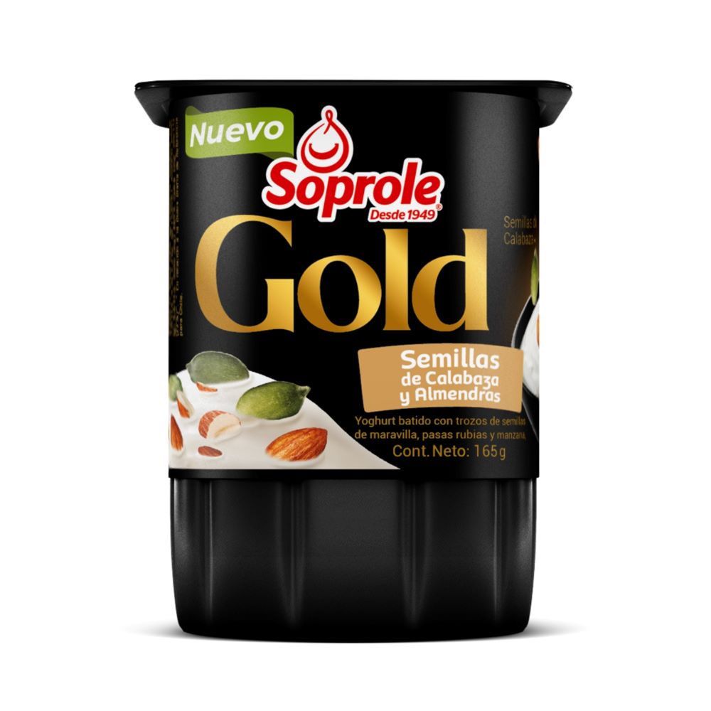 Yoghurt Soprole Gold semillas de calabaza y almendras pote 165 g