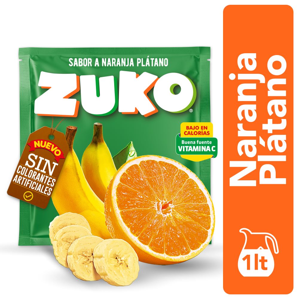 Jugo en polvo Zuko naranja plátano rinde 1 L