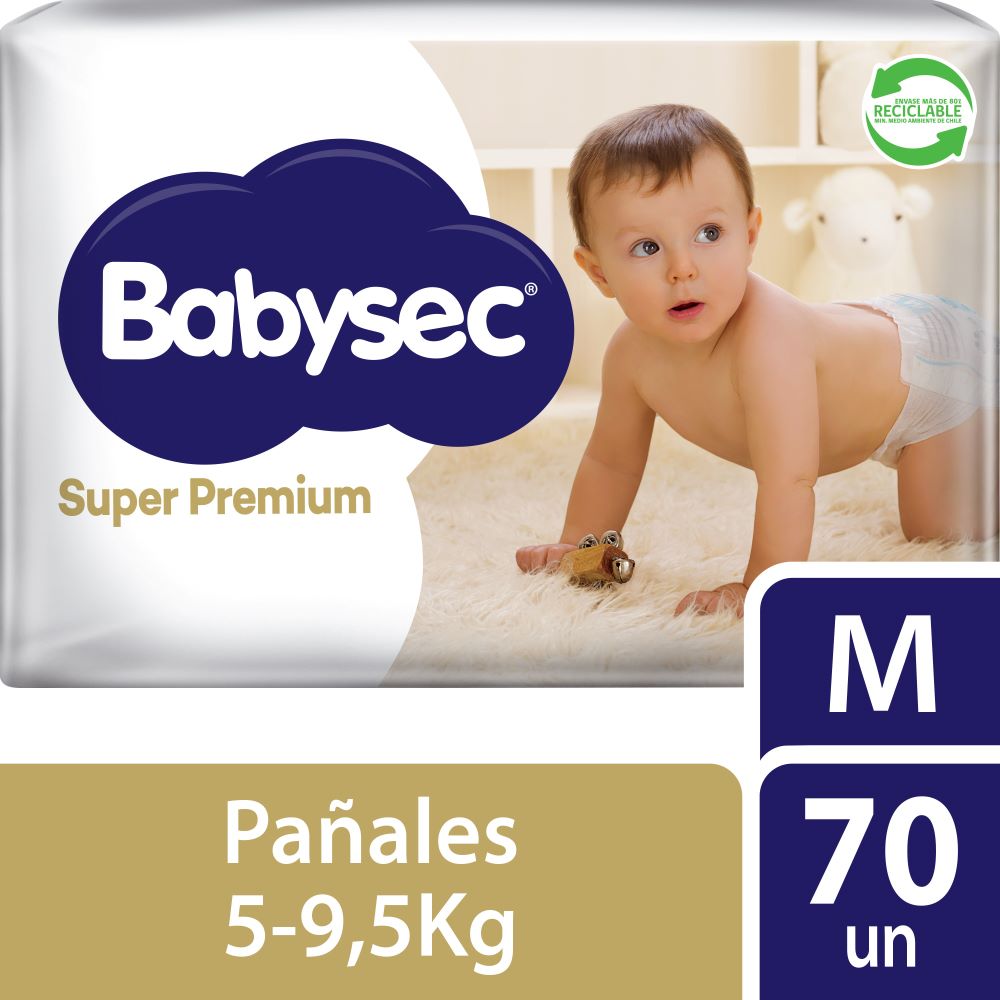 Pañal Babysec super premium talla M 70 un (5 a 9.5 Kg)