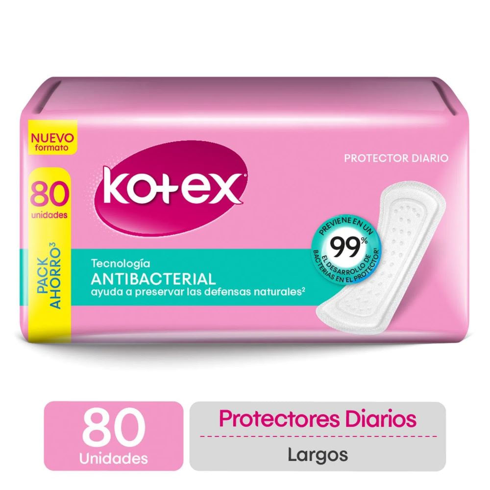 Protector diario largo Kotex antibacterial 80 un