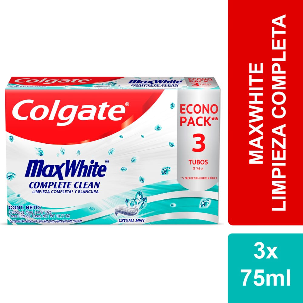 Pack Pasta dental Colgate max white crystal mint 3 un de 75 ml