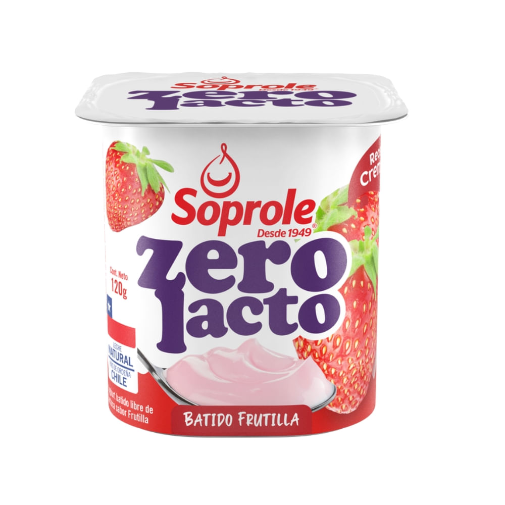 Yoghurt batido Soprole Zerolacto sin lactosa frutilla pote 120 g