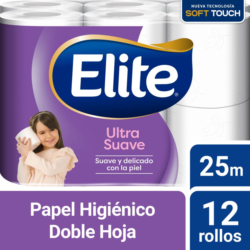 Papel higiénico Elite ultra suave doble hoja 12 un (25 m)