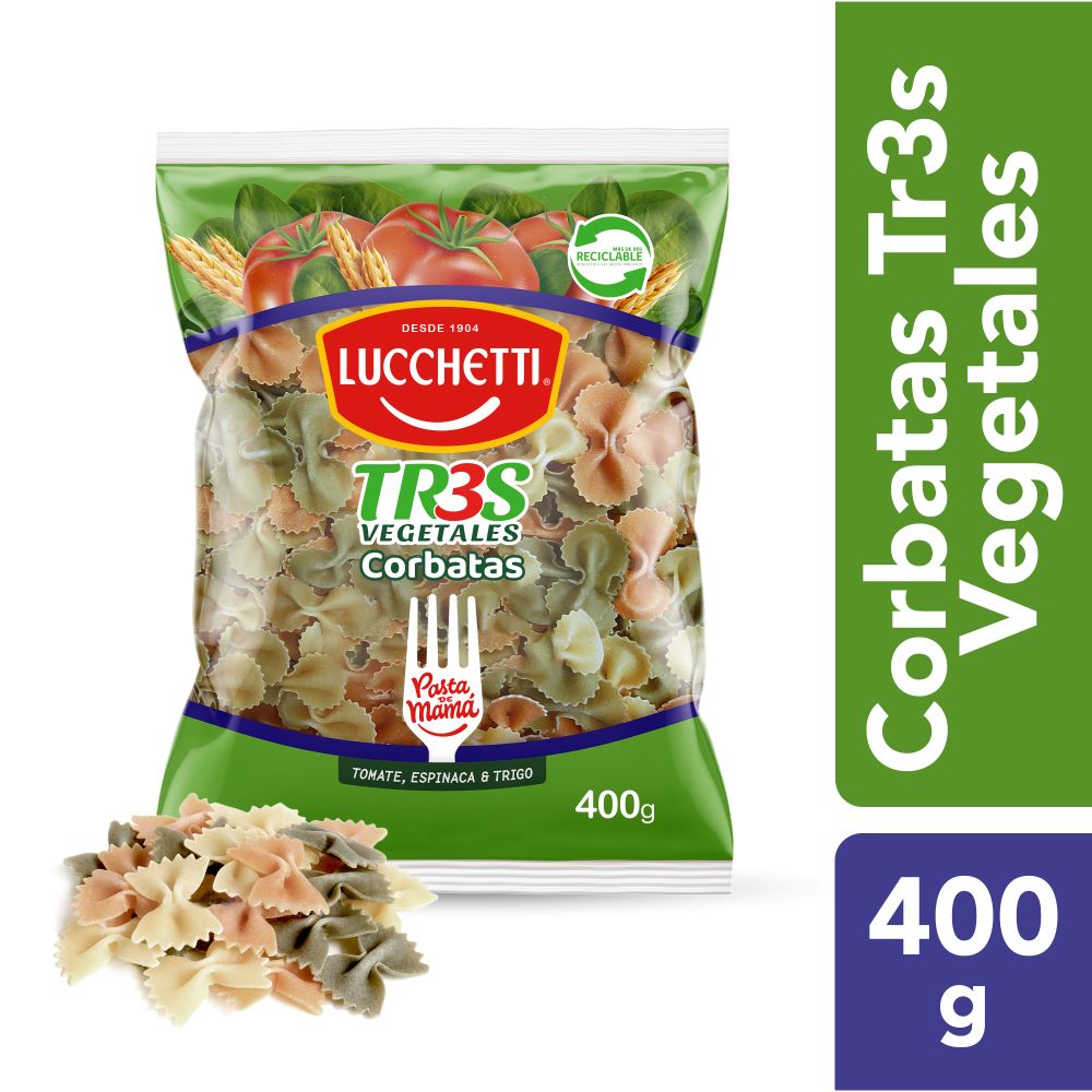Pasta corbatas Lucchetti tres sabores 400 g