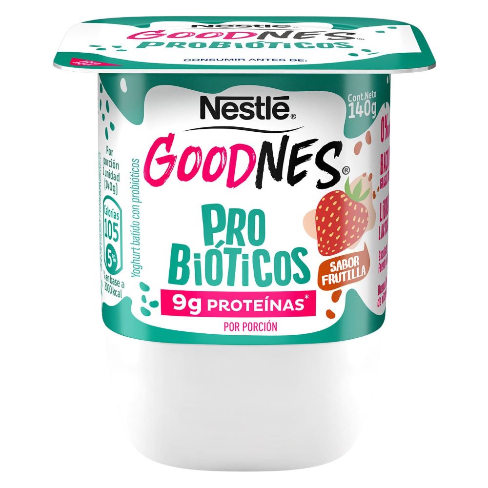 Yoghurt Goodnes probióticos sabor frutilla pote 140 g