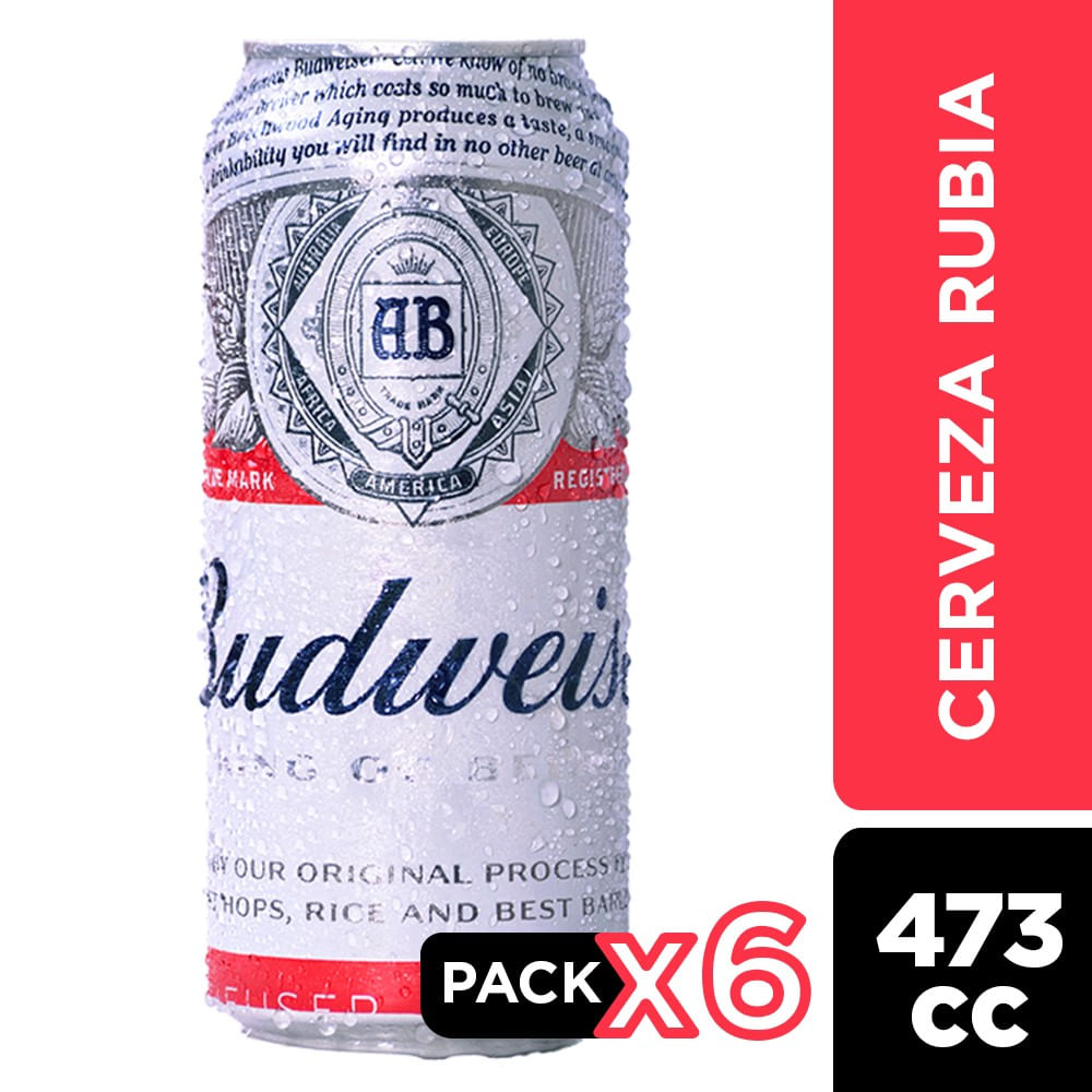 Pack Cerveza Budweiser lata 6 un de 473 cc