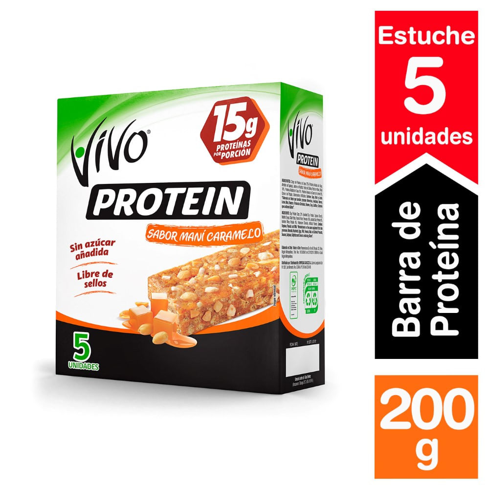 Pack barra cereal Vivo protein sabor maní caramelo 5 un de 40 g
