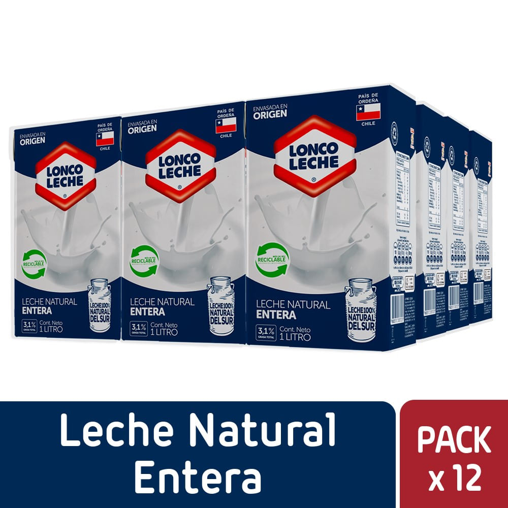 Pack leche entera Loncoleche 12 un 1 L