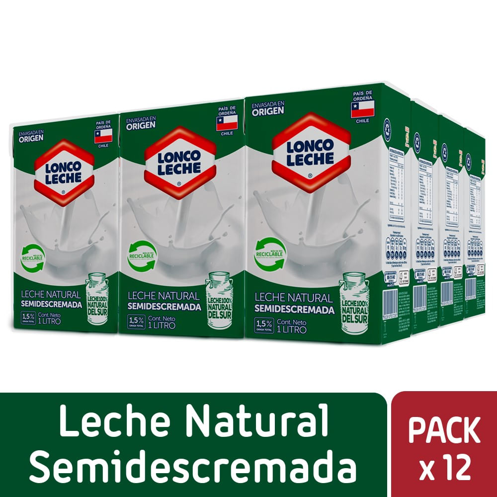 Pack leche semidescremada Loncoleche 12 un 1 L