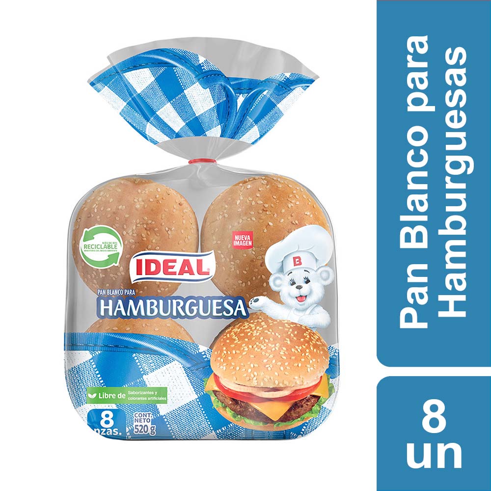 Pan hamburguesas Ideal 8 un bolsa 520 g