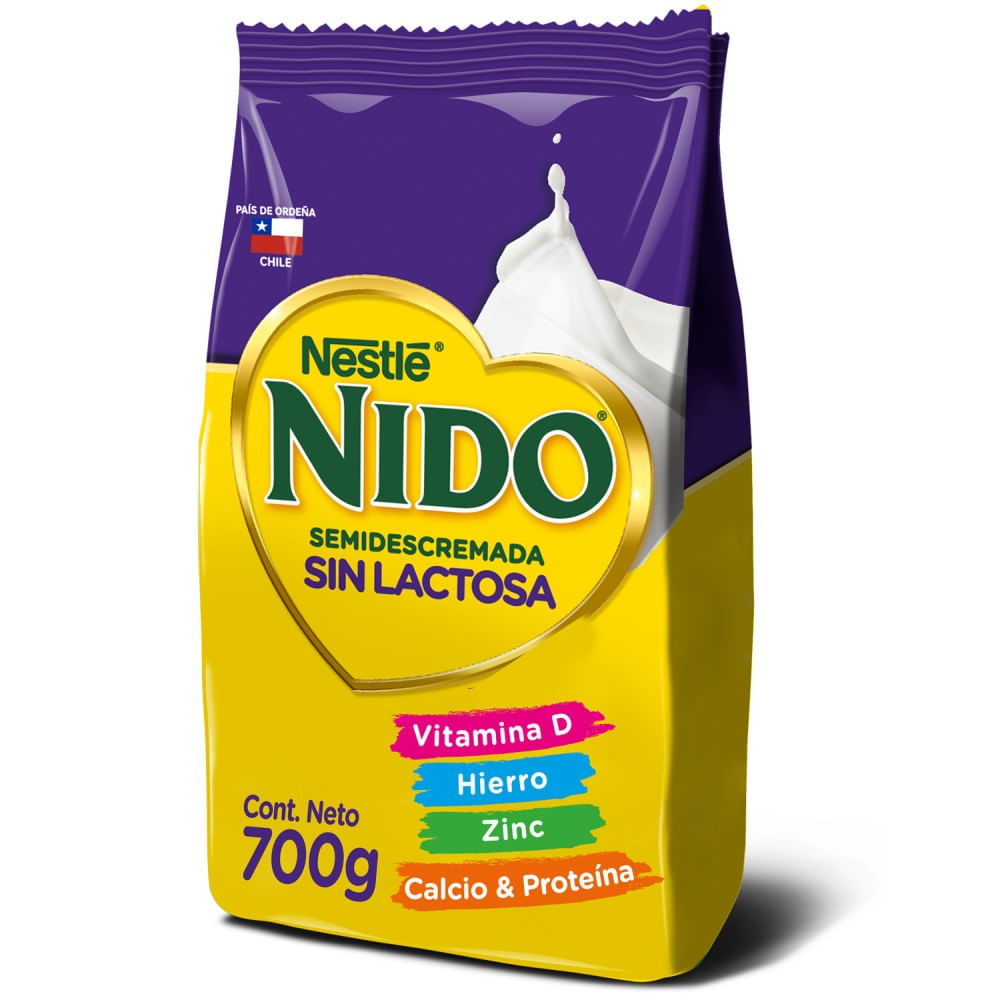 Leche en polvo Nido semidescremada sin lactosa bolsa 700 g