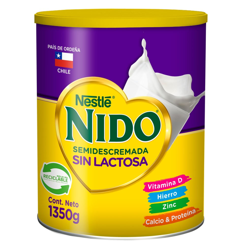 Leche en polvo Nido semidescremada sin lactosa tarro 1.35 Kg